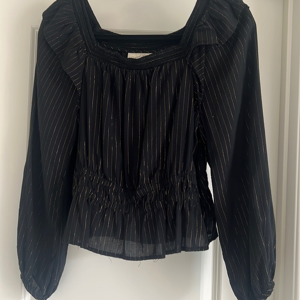 Long sleeve blouse black with gold stripes
